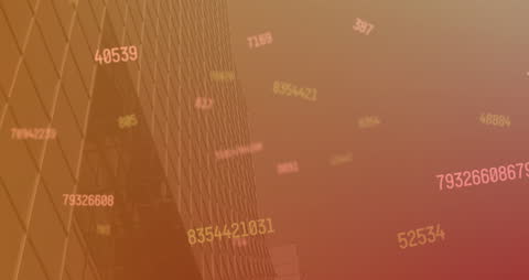 Floating Digital Numbers on Building Background