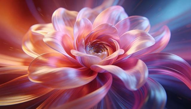 Iridescent Metallic Flower Blooming with Silky Gradient Petals Macro Closeup
