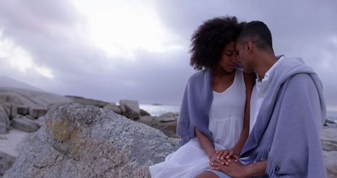 Romantic Couple Enjoying Peaceful Beach Moment