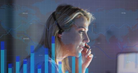 Businesswoman Analyzing Financial Data Overlay