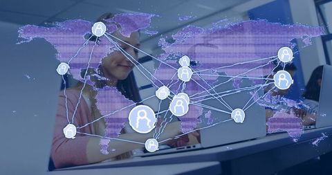 Teenage student engaging with global network on laptop