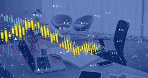 Digital Financial Chart Overlay On Office Workspace