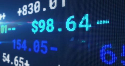 Digital stock market display board with financial data figures