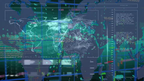 Animated Global Data Network Interface Over Blue Background