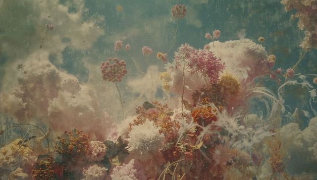 Dreamy floral clouds: fantasy pastel blooms in ethereal sky