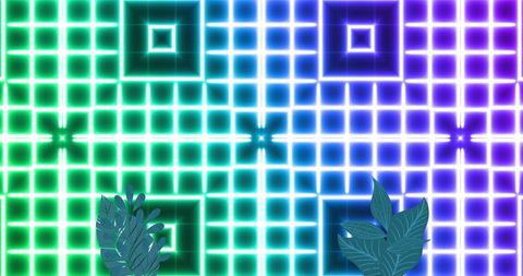 Neon Squared Pattern with Elegantly Illustrated Leaves - Download Free Stock Images Pikwizard.com