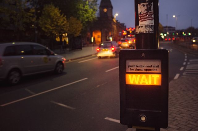 Illuminated Wait Button at Crosswalk During Dusk - Download Free Stock Images Pikwizard.com