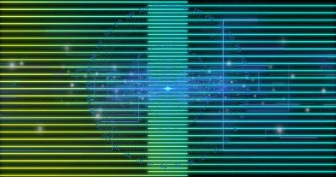 Holographic neon hud vertical data column with radial ticks and futuristic cyber grid