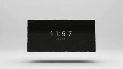 Minimal Floating Black Marble Panel Displaying Digital Time Readout Hovering in Studio