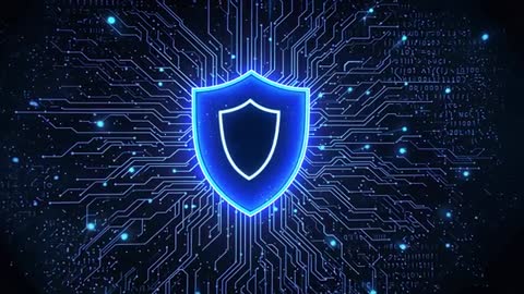 Neon Blue Shield Symbolizing Cybersecurity and Network Protection