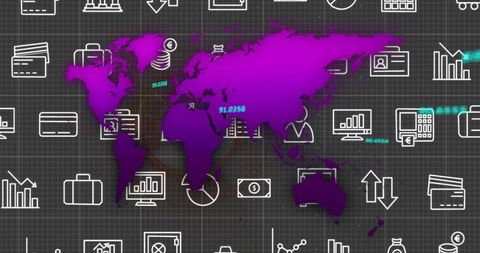 Digital Icons on World Map Representing Global Data Processing - Download Free Stock Images Pikwizard.com