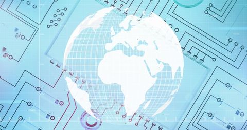 Global Technology Interface Concept with Globe and Circuit Blueprint - Download Free Stock Images Pikwizard.com