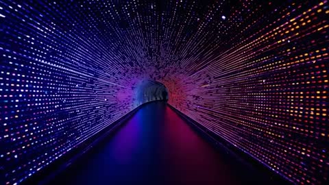 Dynamic Movement Through Futuristic LED Tunnel
