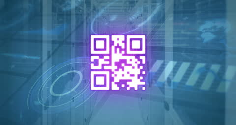 Digital Network Concept with QR Code on Blue City Background