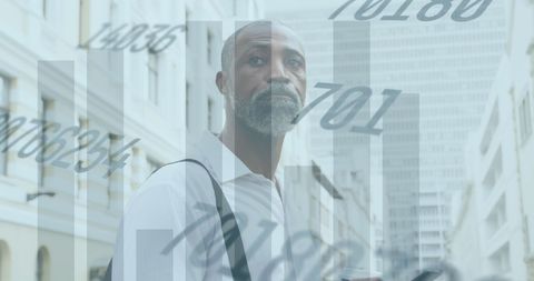 Senior african man with coffee analyzing financial growth