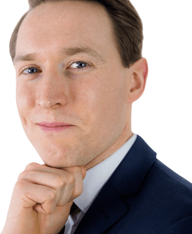 Transparent Businessman in Thoughtful Pose Looking at Camera