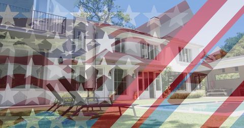American Flag Overlay on Modern Suburban House