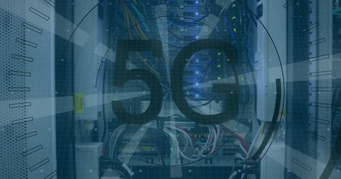 5g network infrastructure with data server rack in it room