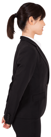 Smiling Asian Businesswoman in Profile on Transparent Background