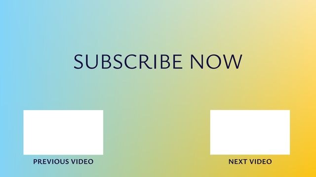 Colorful subscribe now card featuring placeholders for previous and next videos. Perfect for increasing engagement on YouTube or other video-sharing platforms. Use this template in your video end screens to encourage viewers to subscribe and continue watching your content.