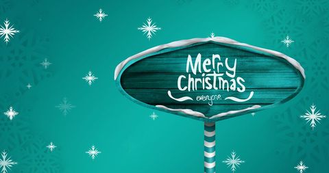 Festive Wooden Sign with Merry Christmas Message and Snowflakes