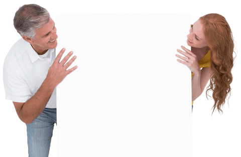 smiling couple holding large blank transparent poster - Download Free Stock Videos Pikwizard.com