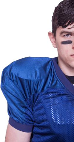 Transparent half-portrait of determined football player