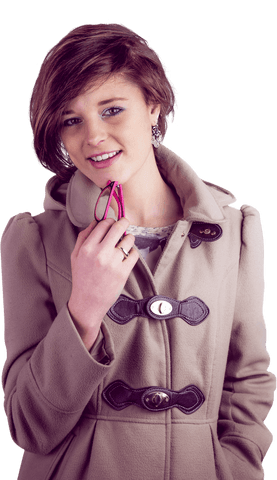 Transparent Portrait of Woman in Stylish Winter Coat with Glasses