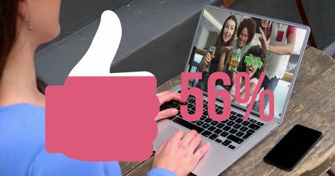 Social Media Networking Video Call on Laptop with Engagement Metrics