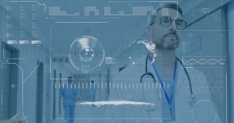 Futuristic Medical Technology Overlay with Doctor in Hospital - Download Free Stock Images Pikwizard.com