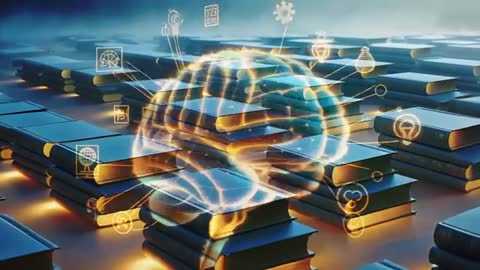 Holographic Brain Above Book Network Symbolizing Digital Knowledge Integration