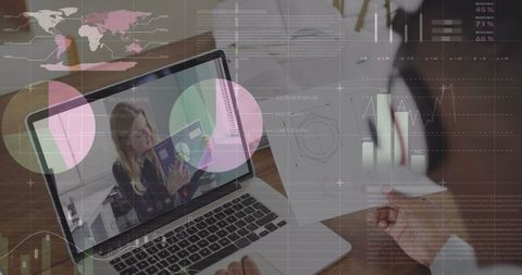Interactive Virtual Meeting with Data Projections - Download Free Stock Images Pikwizard.com