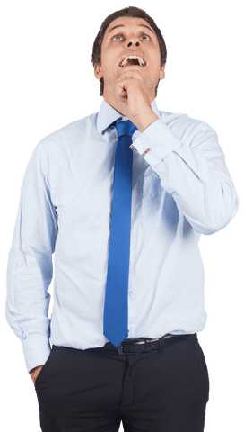 Transparent thinking businessman contemplating in formal attire