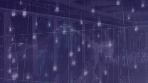 Futuristic Digital Binary Code Over Server Room Visual