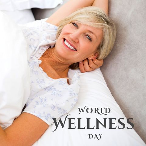 Joyful Elderly Woman Relaxing on World Wellness Day