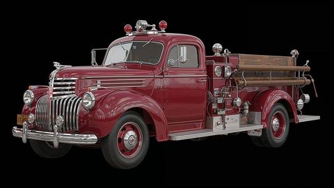 Vintage Red Fire Truck with Chrome and Round Headlights