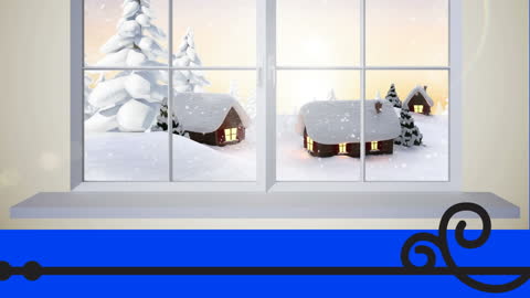 Cozy Winter Cabin View Through Snowy Window Frame