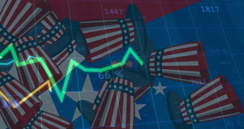Data Graph Overlay on Patriotic USA Hats Background