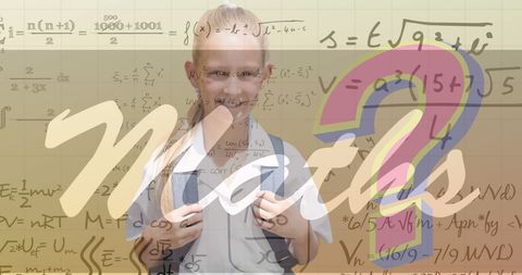Caucasian School Girl with Math Equations on Vibrant Background - Download Free Stock Images Pikwizard.com