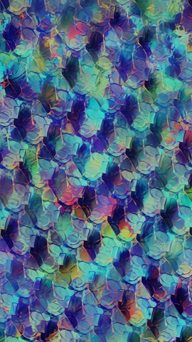 Vertical abstract mosaic pulsing with iridescent color shifts, shimmering cellular pattern