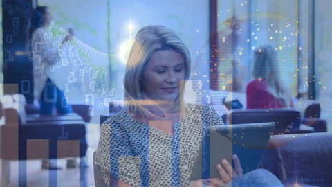 Businesswoman Engaged with Digital Data in Modern Office