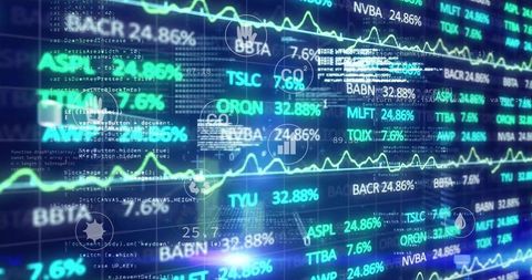 Futuristic Stock Market Screen with Data and Analytics Overlays