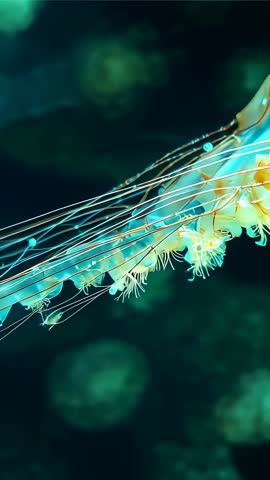 Drifting jellyfish gliding through teal water with luminescent tentacles
