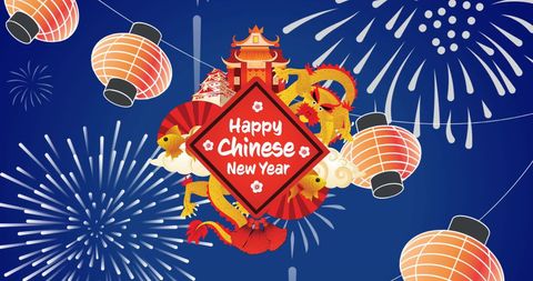 Vibrant chinese new year celebration with fireworks and lanterns