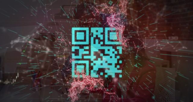 Futuristic display of a QR code combined with an abstract design of neural network elements and dynamic data connections. Suitable for technology, AI, cyber security, digital payments, and futuristic digital concepts. Useful for illustrating blockchain innovations, financial technology, and modern digital solutions.