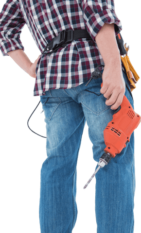 transparent rear view of handyman holding orange drill machine - Download Free Stock Videos Pikwizard.com