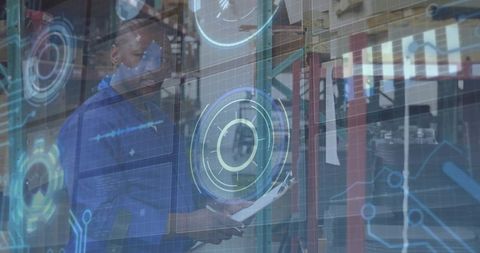 Warehouse Technician Analyzing Augmented Reality Data