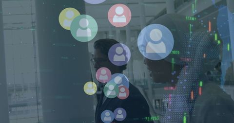 Diverse Businesspeople with Financial Data and Icons