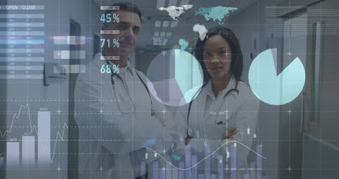 Doctors Analyzing Medical Data with Technology Interface