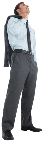 Confident Businessman Holding Jacket Looking Up on Transparent Background